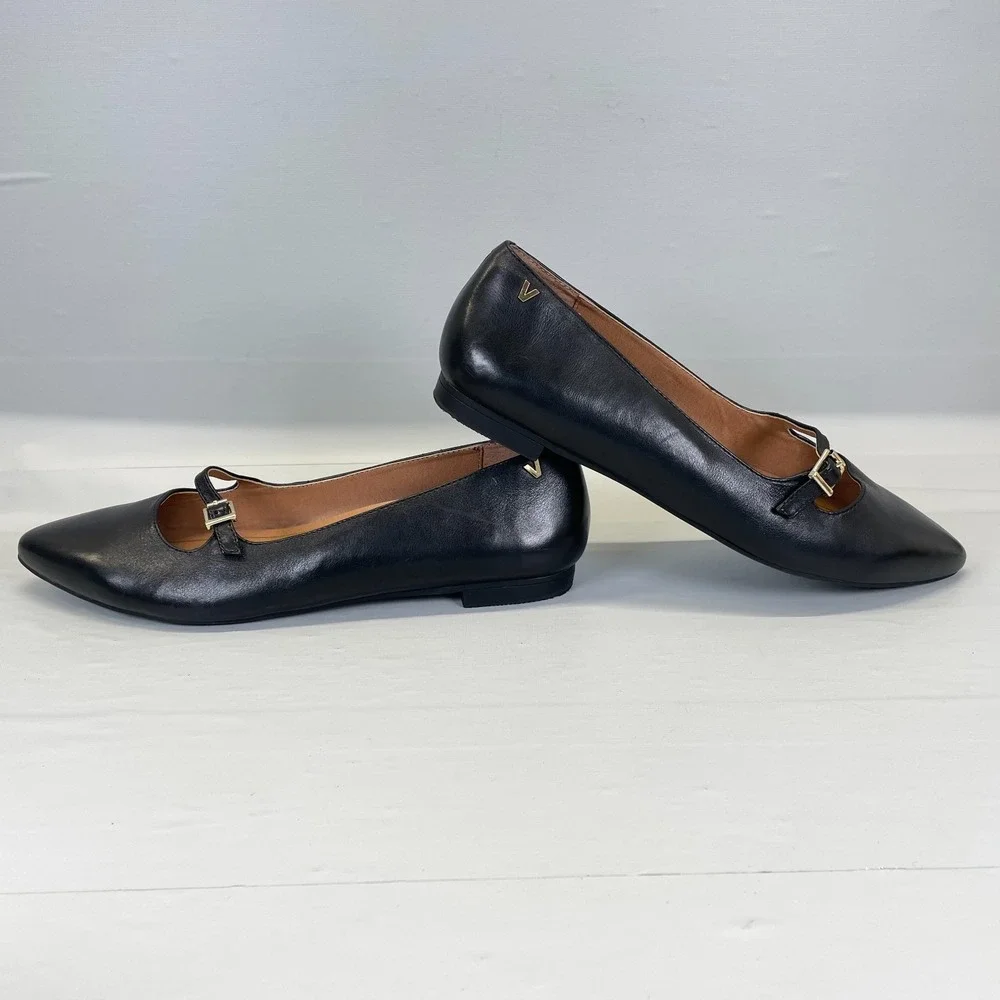 Vionic Delilah Mary Jane Shoes Womens Size 9.5 Black Leather Buckle Strap Flats